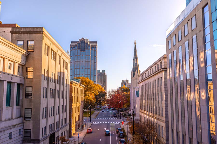 Raleigh, NC Insurance - Busy Downtown Raleigh, NC During Sunrise